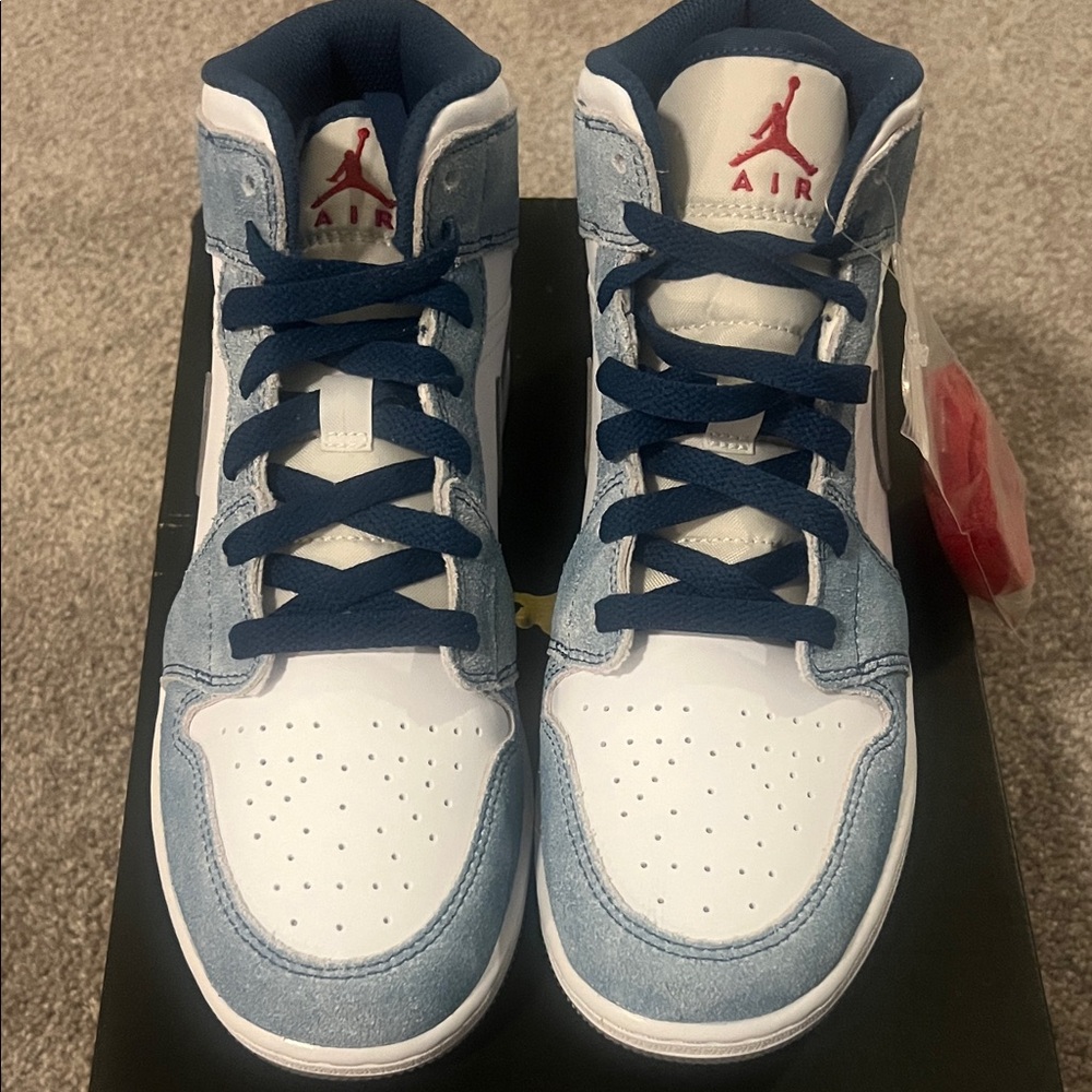 Nike AJ 1 Mid SE GS- French Blue Fire Red & White